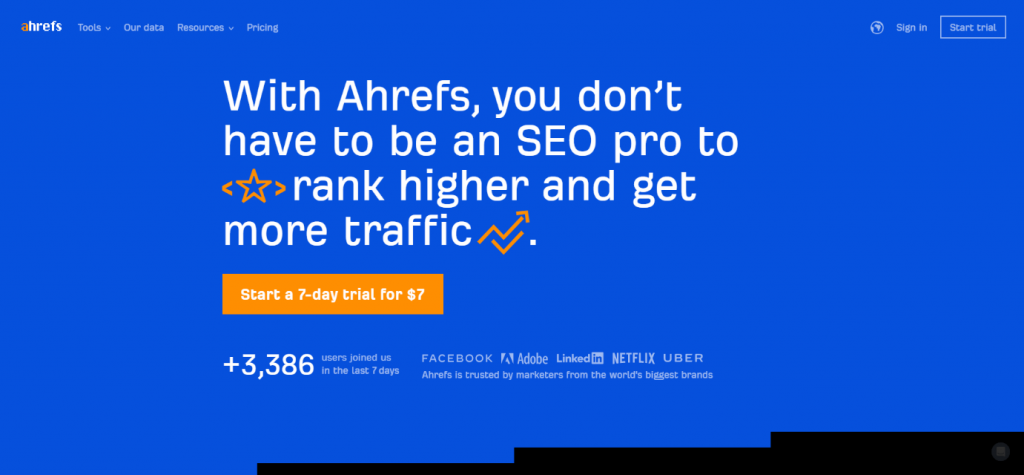 Ahrefs Homepage Screenshot