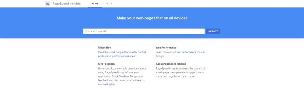 Google Pagespeed Insights Tool Screenshot